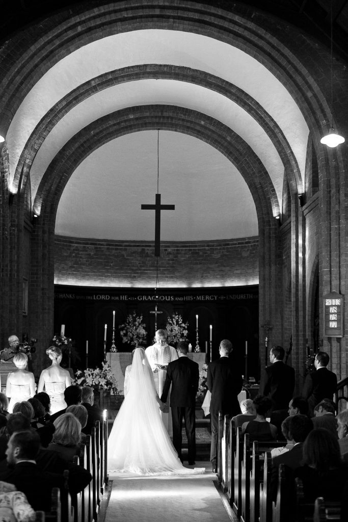 black and white wedding image of the couple in Saint George's Anglican Church Parktown