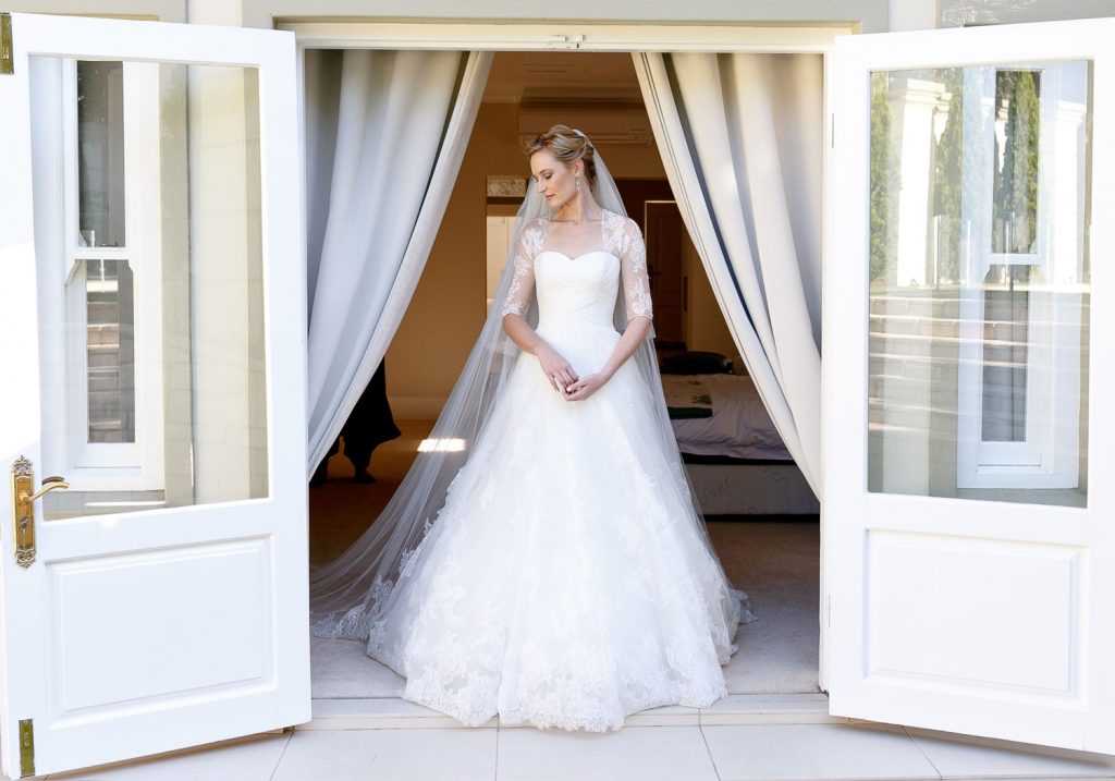 English Bride standing at the door at Emoyeni Wedding Venue