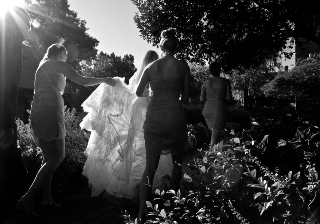 black and white image of bride at Saint George's Anglican Church Parktown Johannesburg
