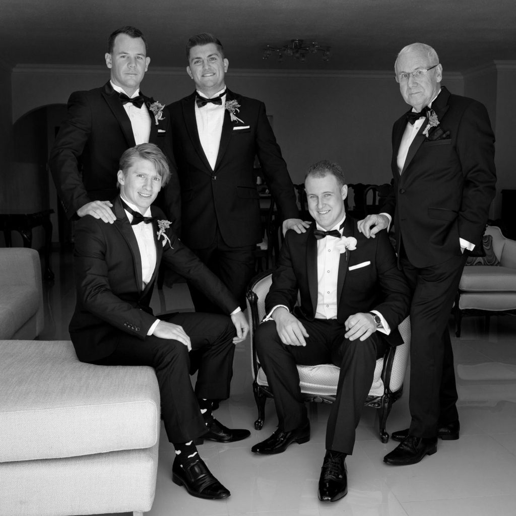 Weddings at Fourseasons Westcliff Hotel Blacka nd white Group Image