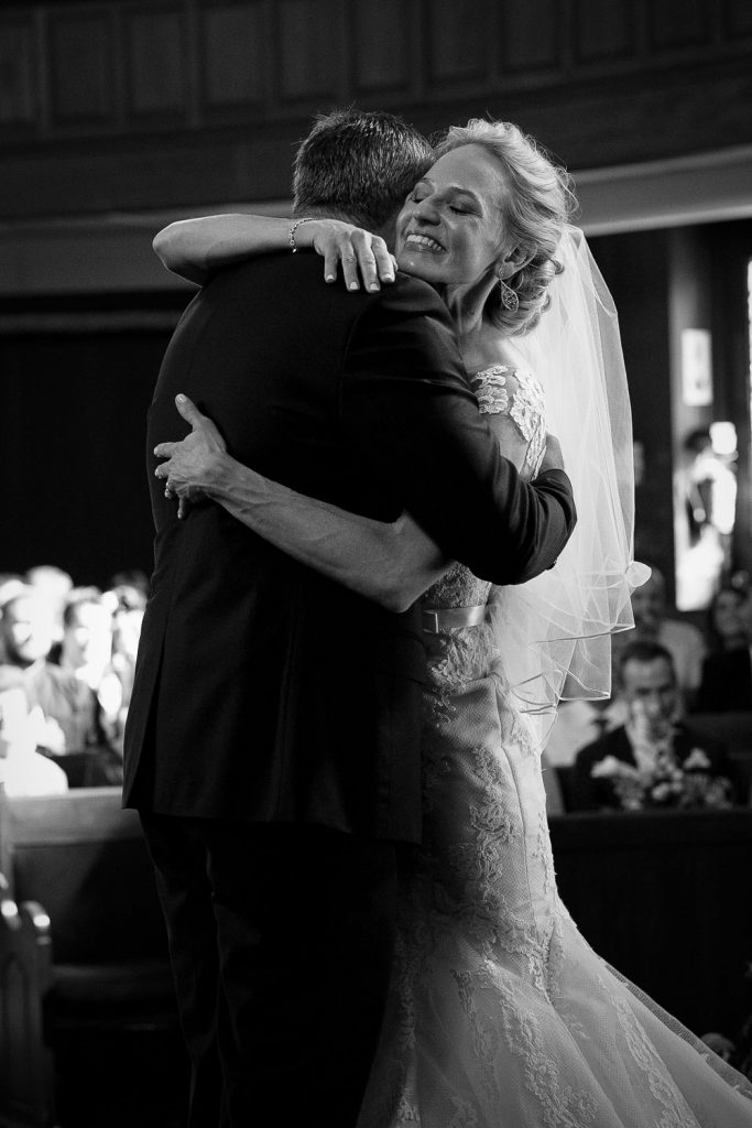 Wedding couple hugging inside Die Ooskerk Kirkness Street Clydesdale Pretoria