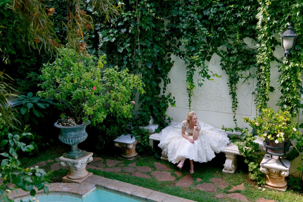 Pretoria bride in her white wedding dress Illyria House in Pretoria