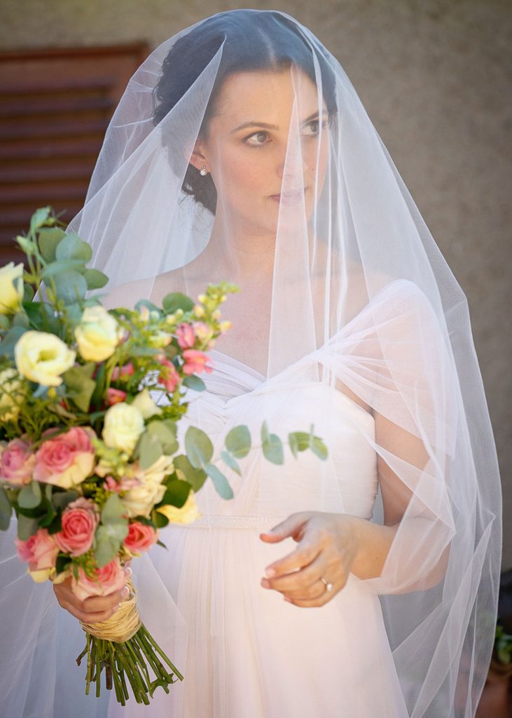 bride standing under her wedding veil at Saint Columba's Presbyterian Church in Parkview