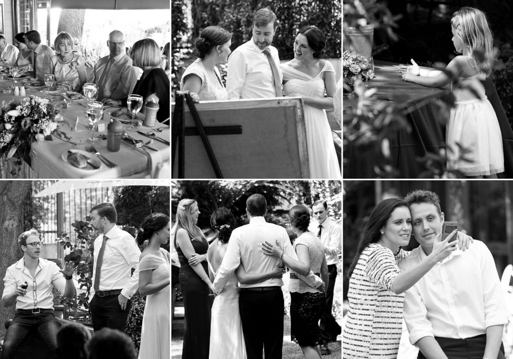 black and white photographs of wedding guests celebrating at Browns of Beverly Hills in Johannesburg