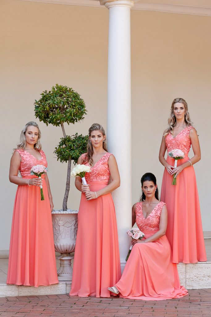 bridesmaids in peach dresses at Summer Place Sandton