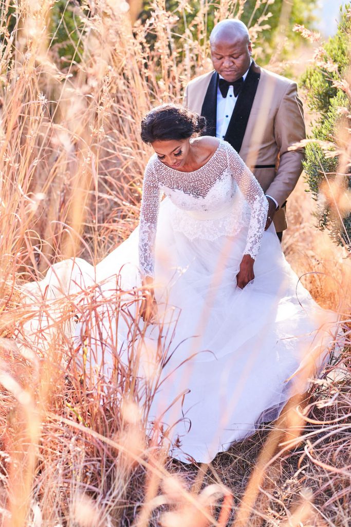 African wedding bride posing at sunset at Thaba Eco Hotel wedding venue