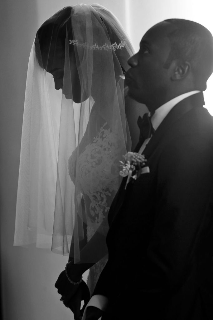 black and white wedding photographs at Rosebank Catholic Church in Keyes Avenue