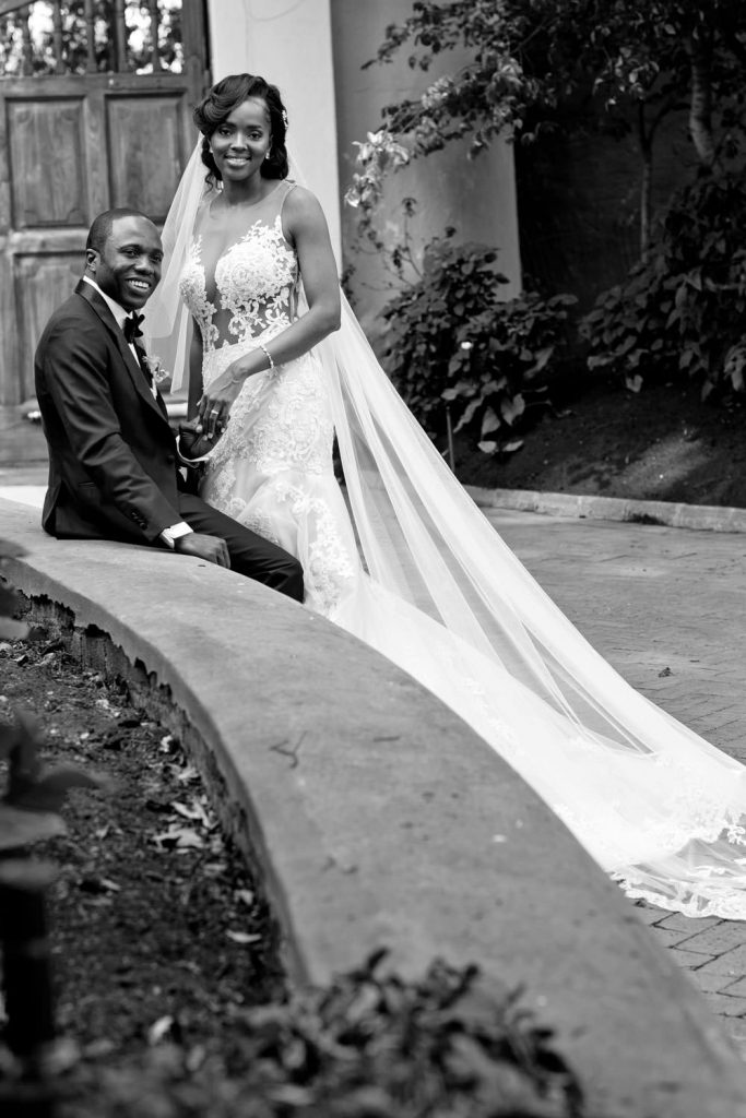 bride and groom in the at Beechwood Gardens in Hyde Park Sandton