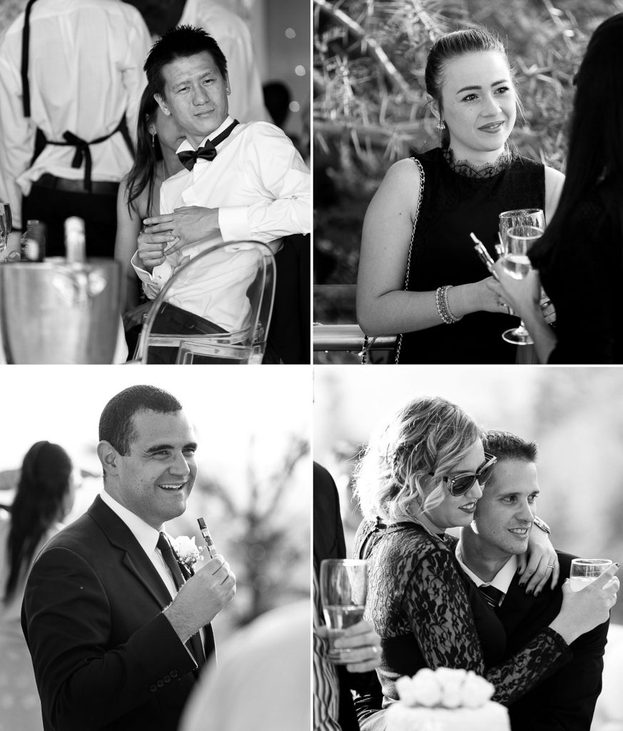 black and white images of the wedding guests at the Munro Boutique Hotel in Johannesburg