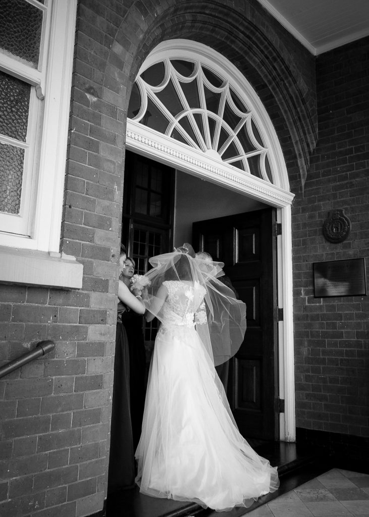 black and white image of the bride at Emoyeni wedding & conference venue Parktown