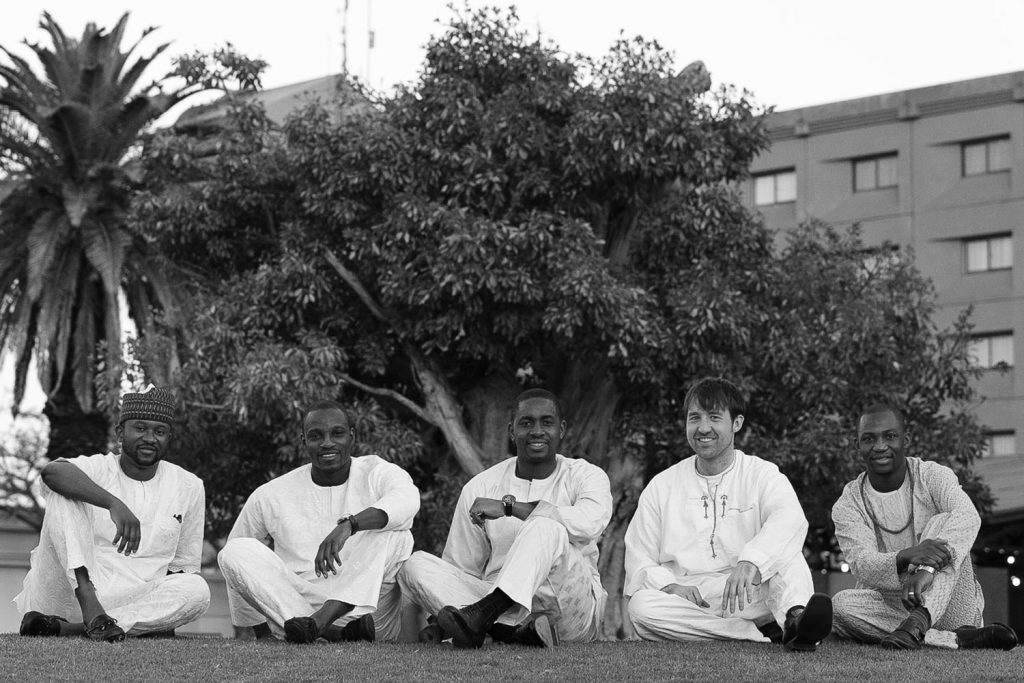 Black and white image of the best men at Grand Palm Hotel Botswana