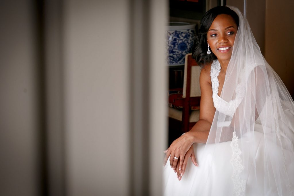 African bride in her white wedding dress at Grand Palm Hotel Gabarone