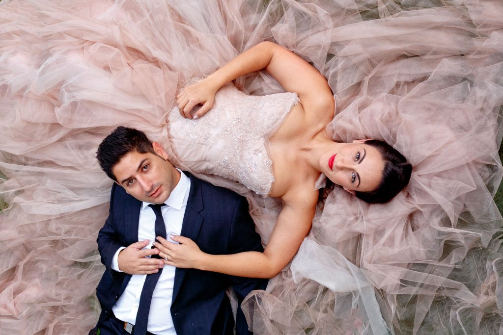 Jewish Bride in a pink wedding dress