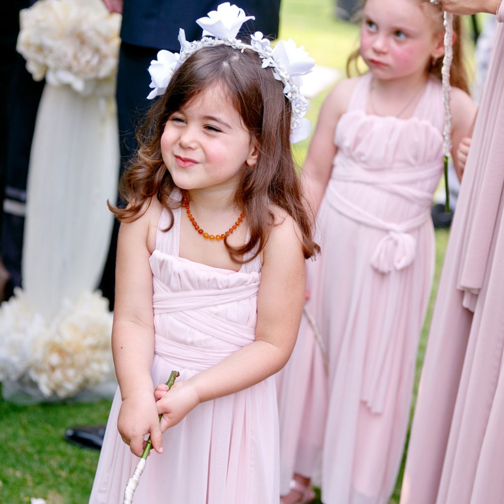 Little girls in pink dresses at a Jewish wedding in Johannesburg
