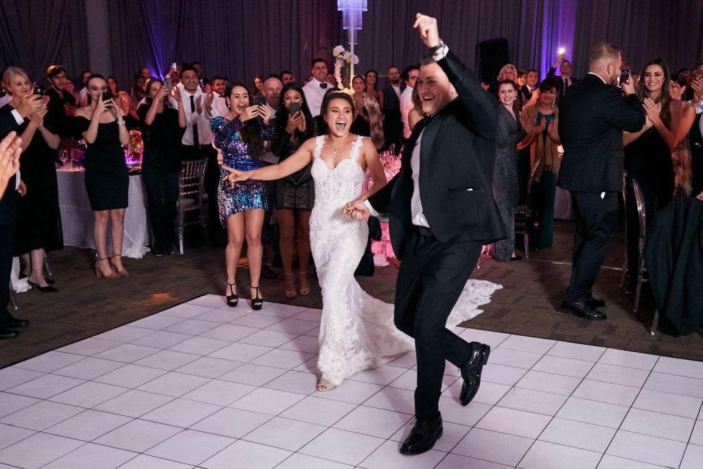 Lebanese wedding couple celebrating with guest s at Lebanese wedding celebrations at Our Lady of Cedars on Woodmead