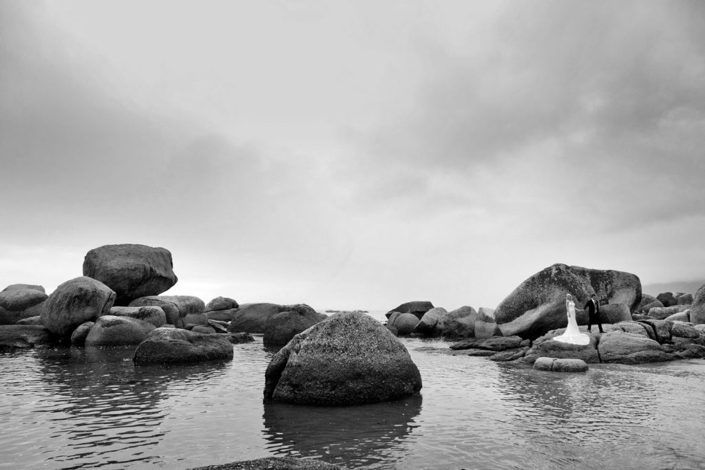 black and white wedding photograph at Camps Bay Beach Wedding