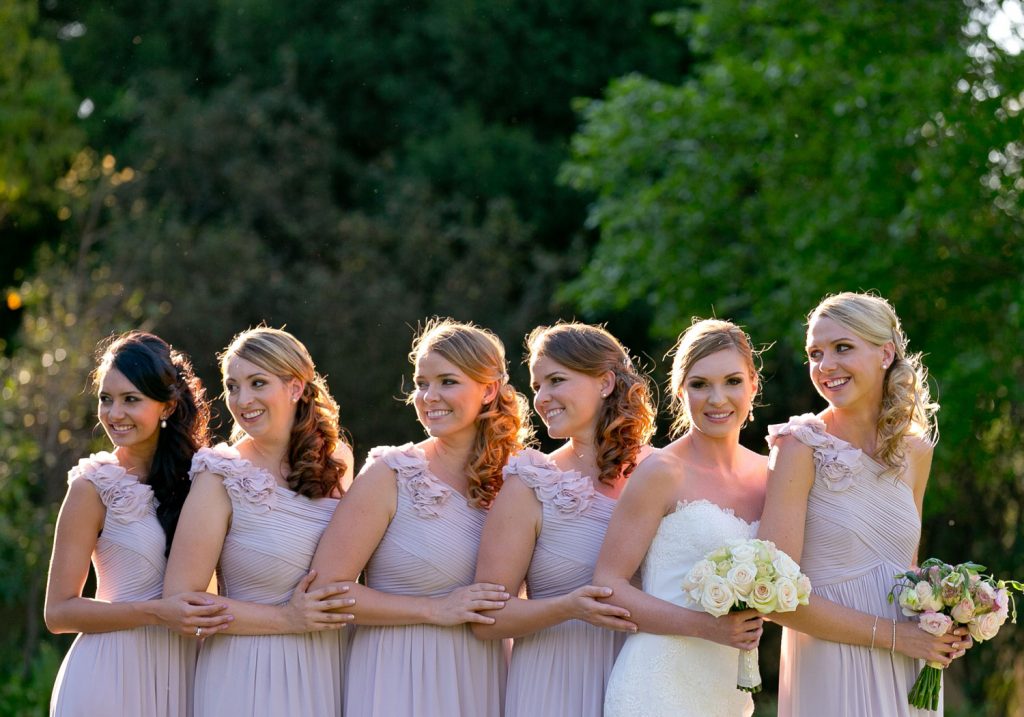 bridesmaids in pretty pink bridal dresses at The Palazzo Hotel Montecasino in Johannesburg