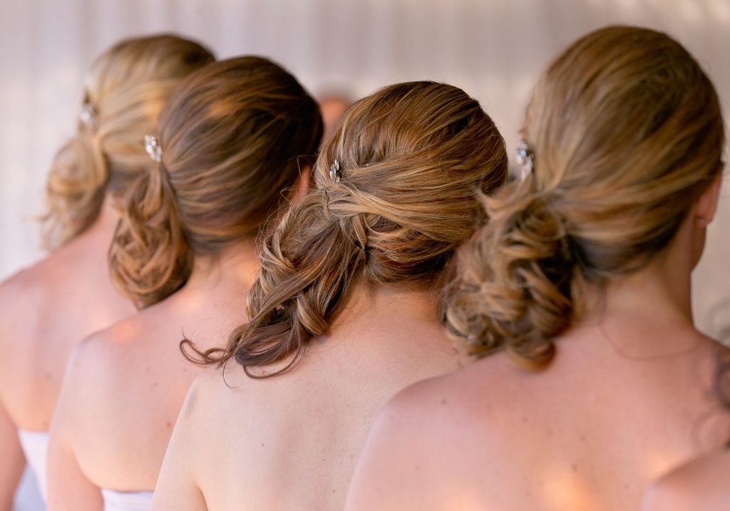 pretty bridesmaids in pink dress with beautiful hair in Johannesburg