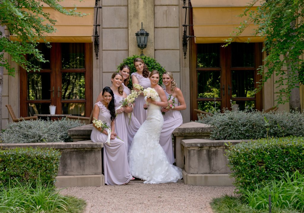 bridesmaids in pink wedding dresses at The Palazzo Hotel Montecasino
