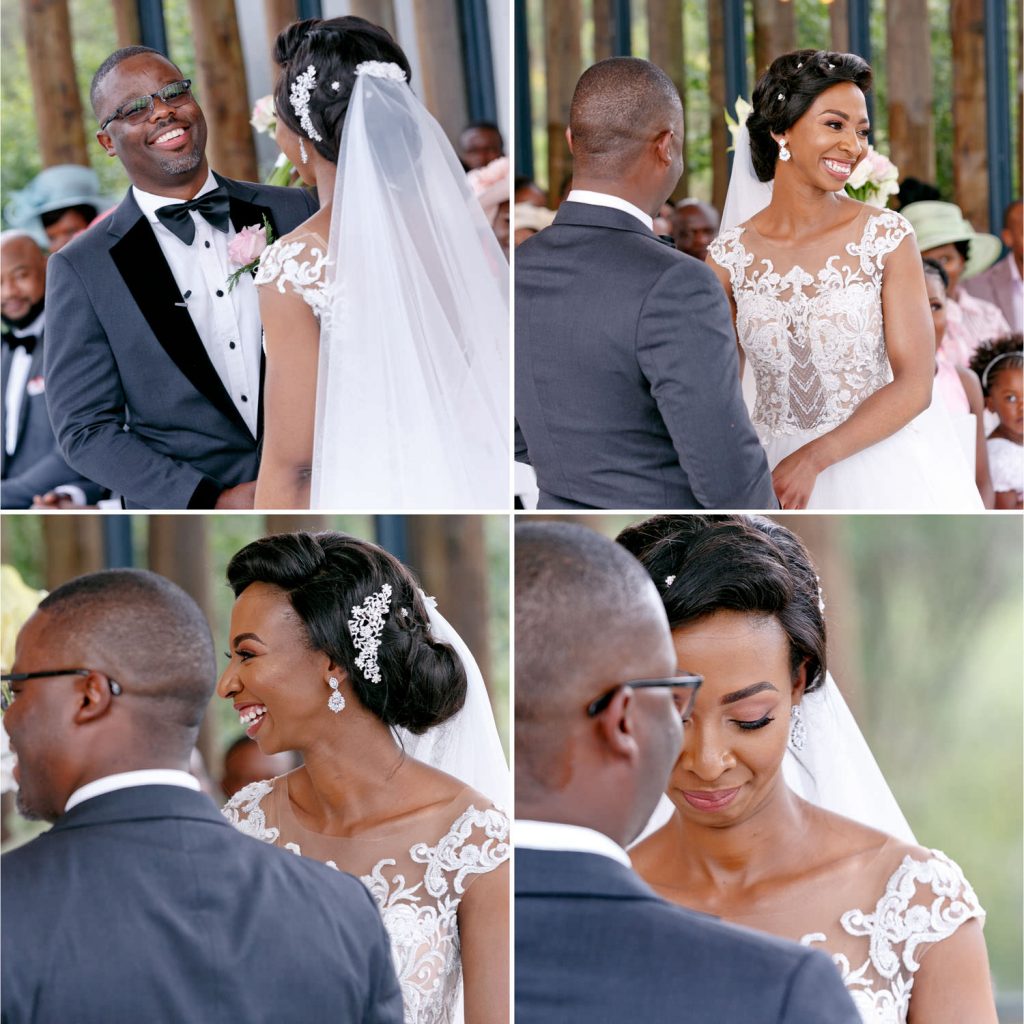 African wedding couple celebrating their married inside the glass chapel at Brahman Hills Nottingham Road
