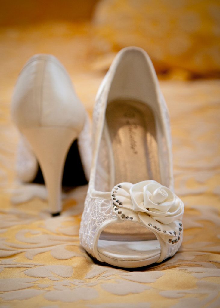 white wedding shoes at Johannesburg Garden Wedding Venue