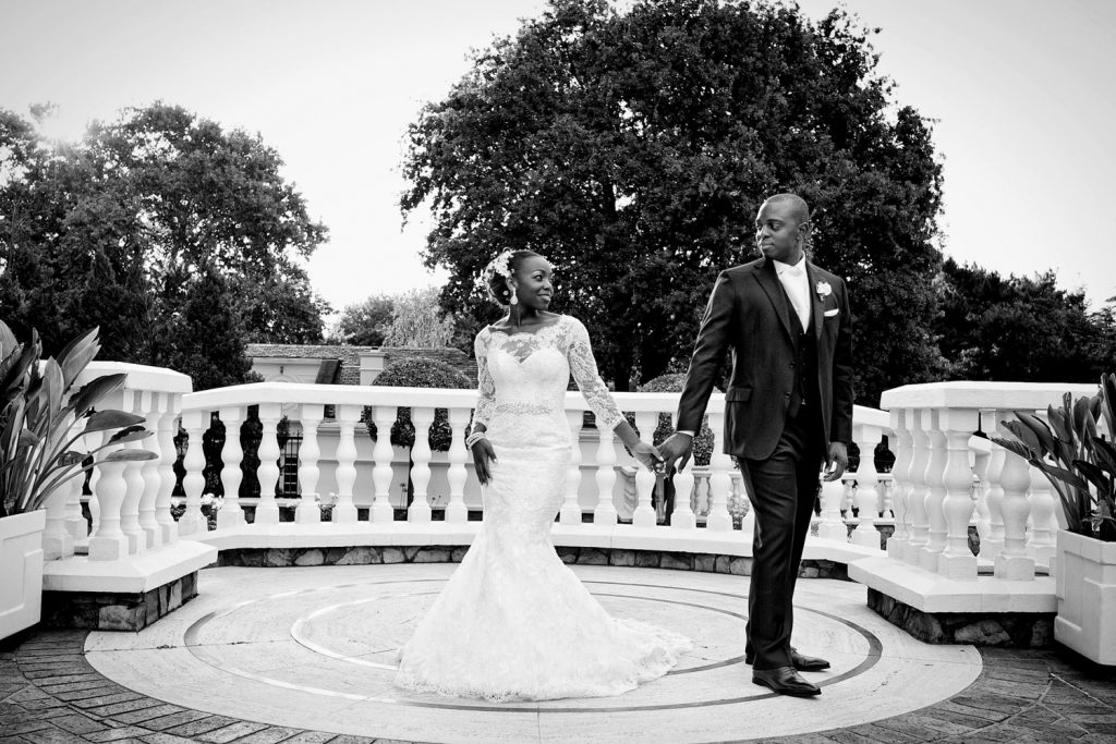 black and white image of couple at Sandton Wedding