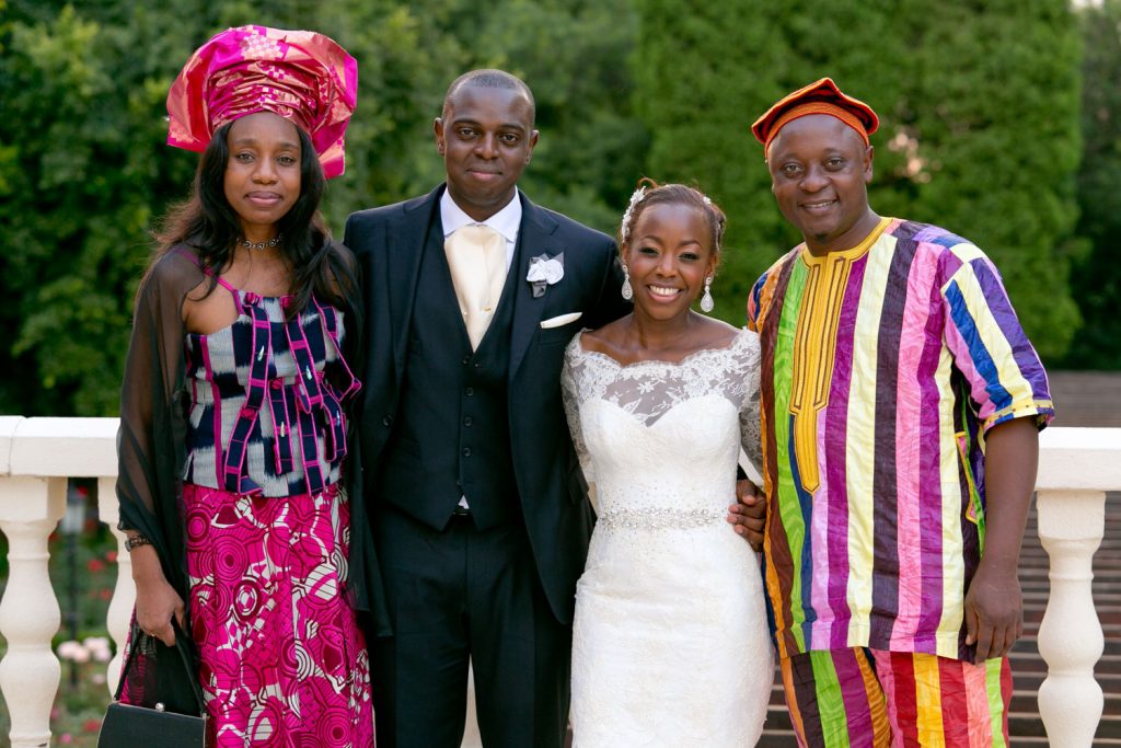 wedding guests in colourful African outfits at Summer place Wedding Venue