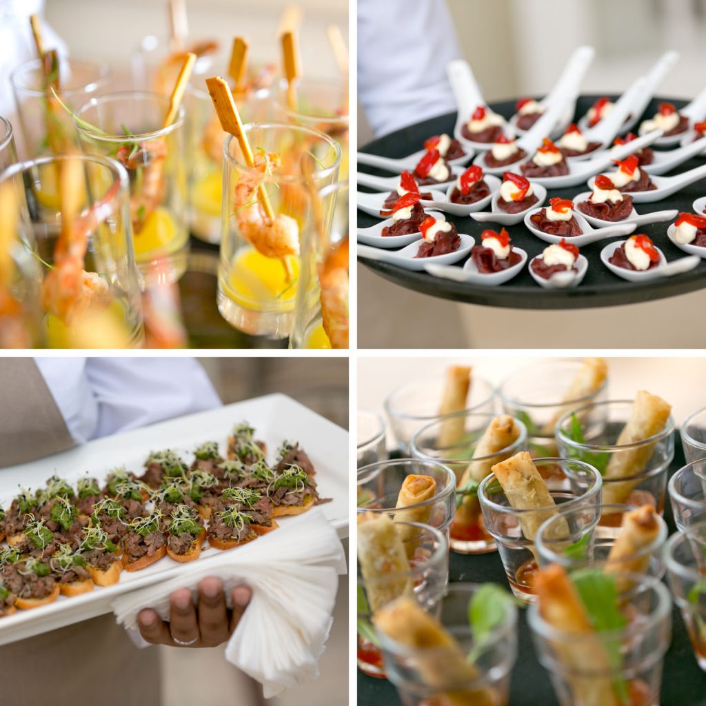 images of canapé food being served at Summer Place wedding venue
