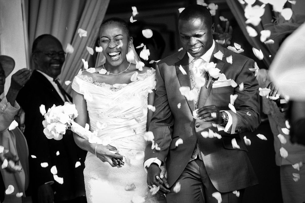 Black and white image of African couple at Summer Place in Sandton Johannesburg