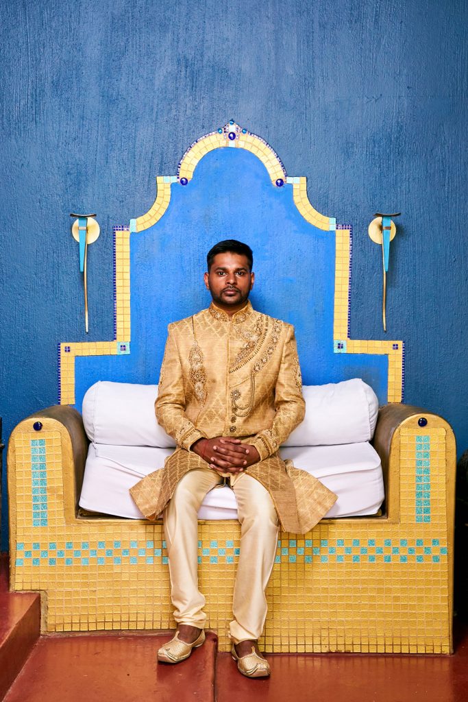 Indian Groom wearing a gold wedding suite at a Pretoria Wedding Venue