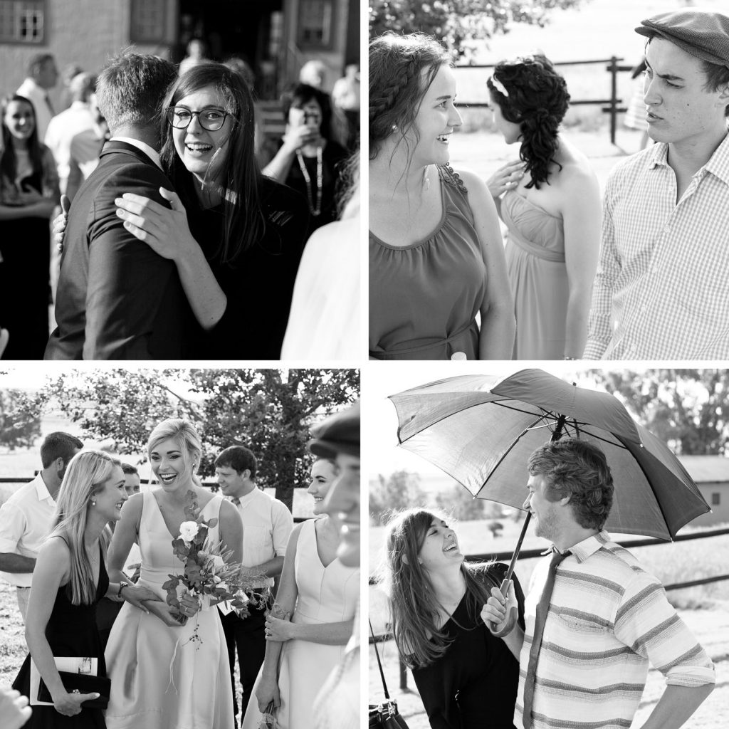wedding guests celebrating outside the church at Lezar Opstal Wedding Venue