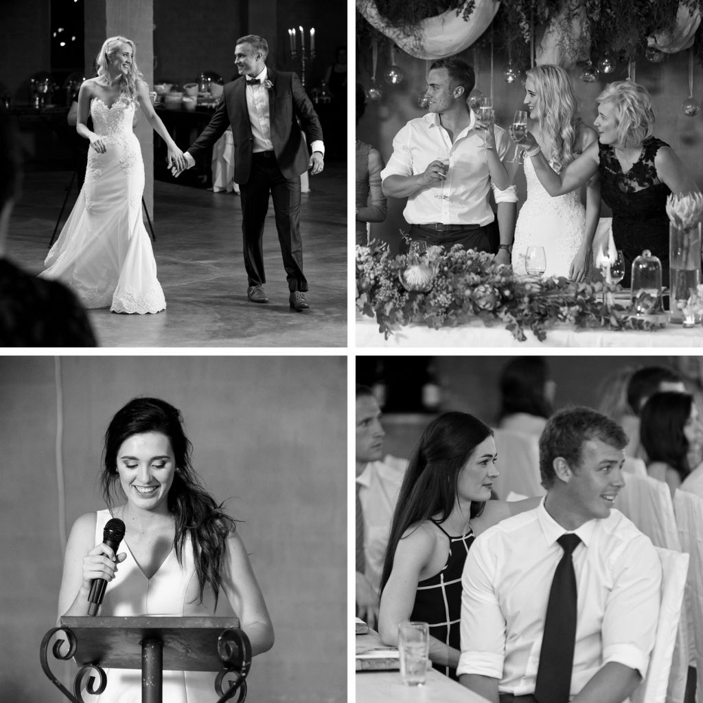 black and white photograph of the wedding guests at Lezar Opstal Wedding Venue