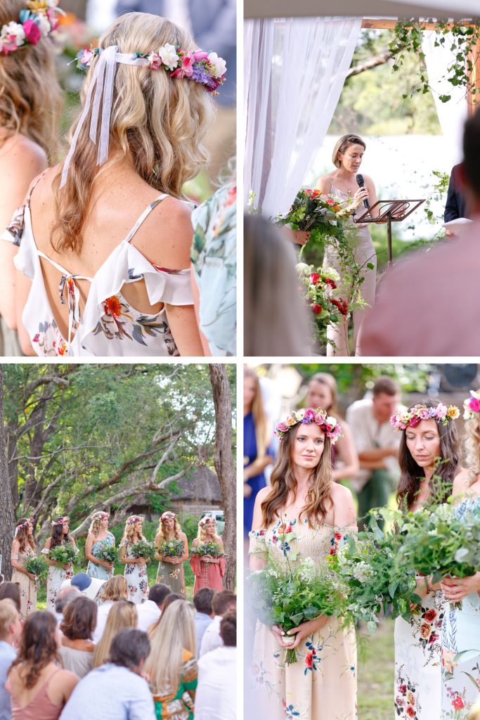 bridesmaids in pretty floral dresses at Zambezi House Victoria Falls Zimbabwe