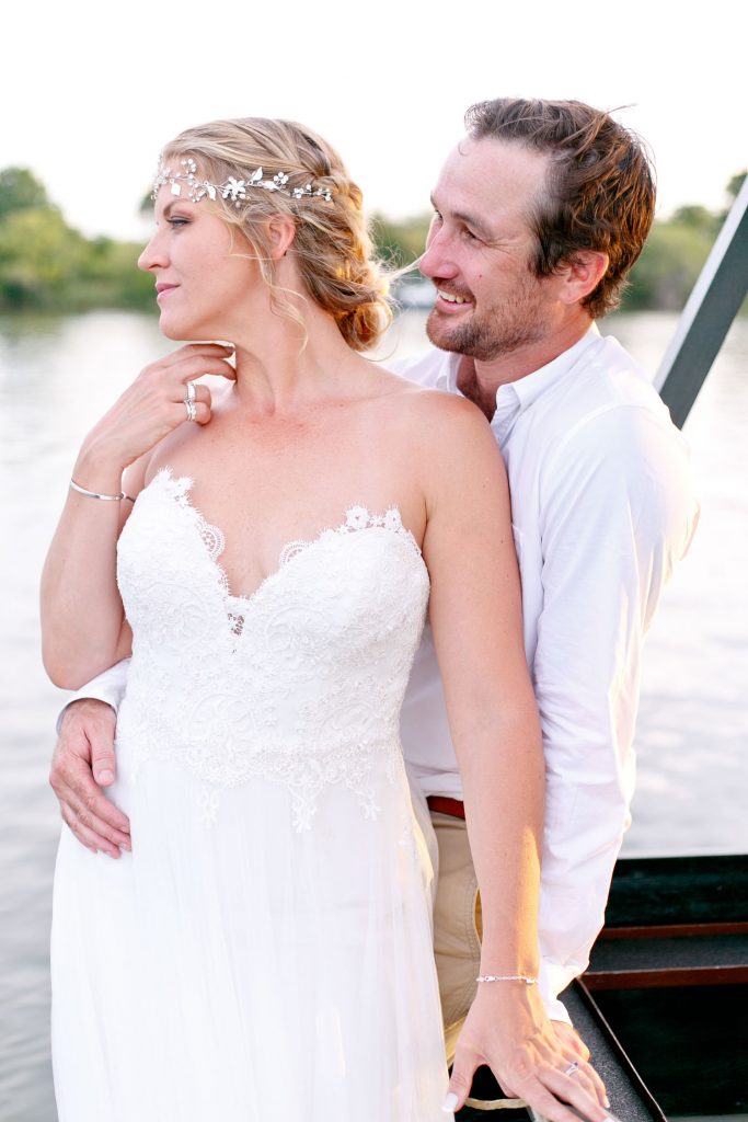 wedding couple on the banks of the Zambezi River Victoria falls Zimbabwe