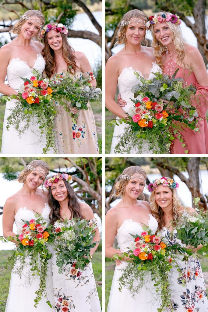 bridesmaids wearing pretty flower wedding dresses at Zambezi House Victoria Falls Zimbabwe