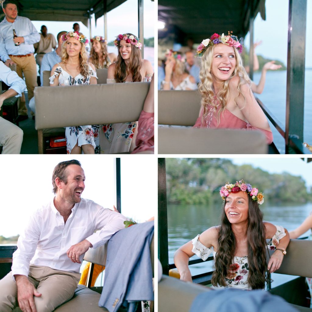 Wedding guests on a boat at Zambezi House Victoria Falls Zimbabwe