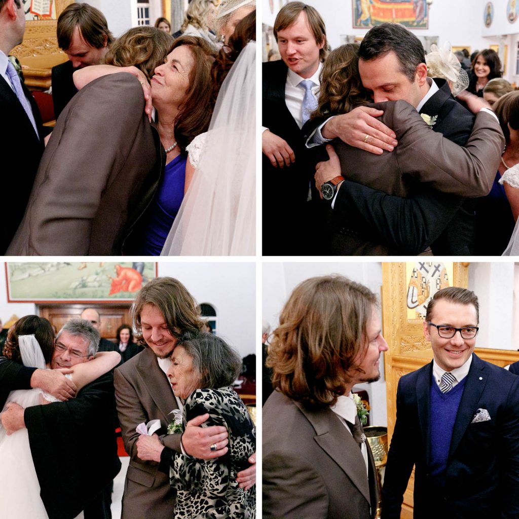 Guests hugging at Saheti Greek Orthodox Church