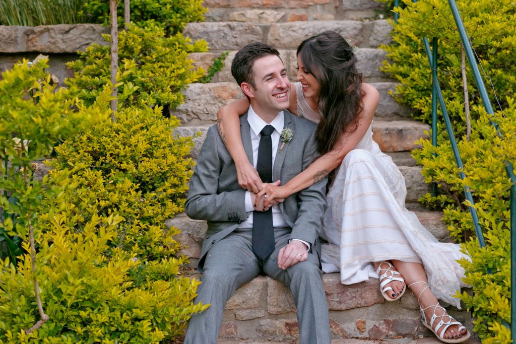 Jewish couple hugging at Shepstone Gardens in Johannesburg.